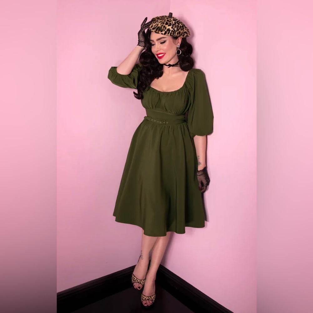 Vixen by Micheline Pitt Olive Vacation Dress